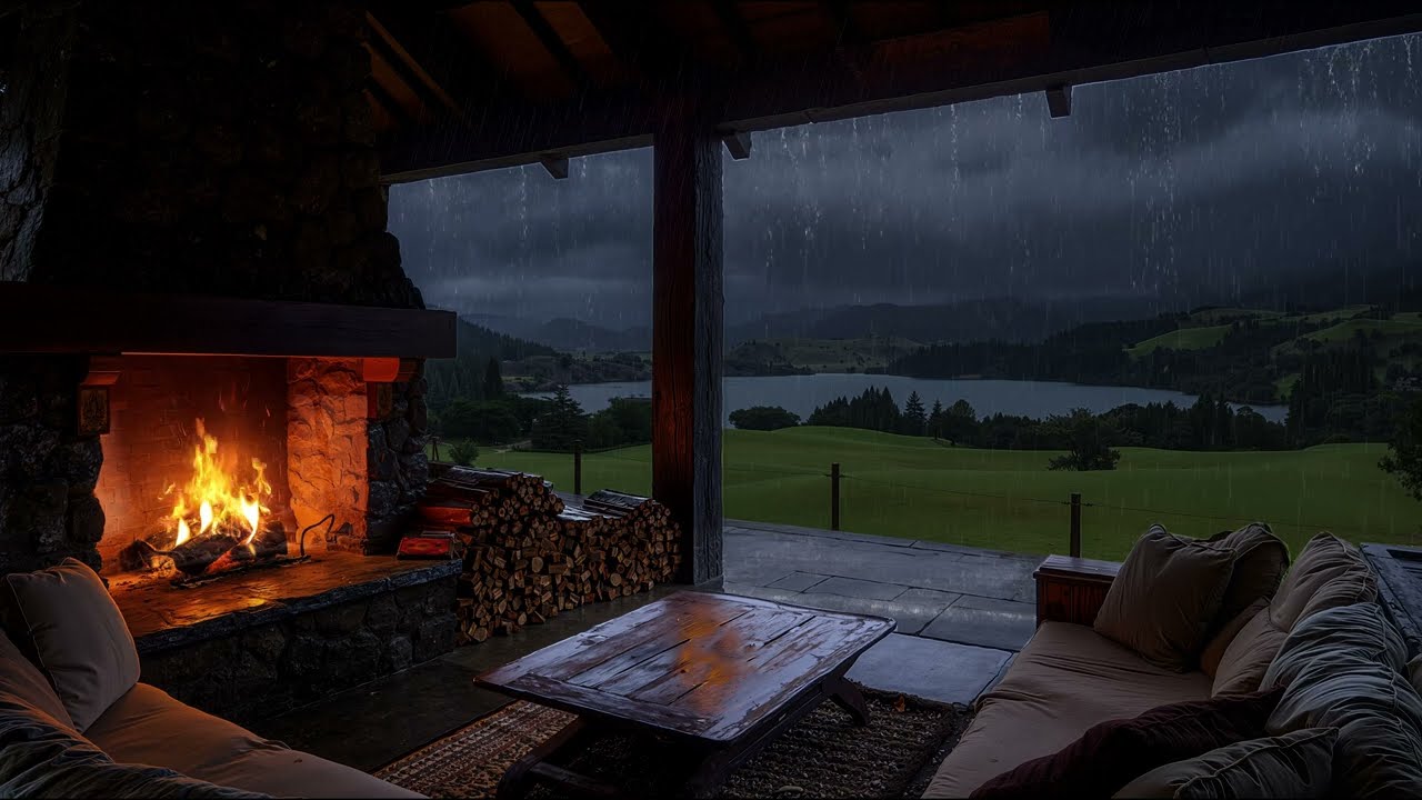 Soft Thunder, Falling Rain & a Fire's Whisper 🌧️ A Cinematic Ambience for the Soul | White Noise