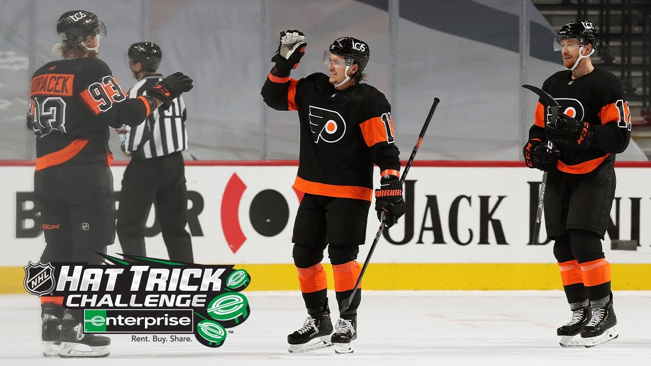 Konecny nets hat trick against the Penguins