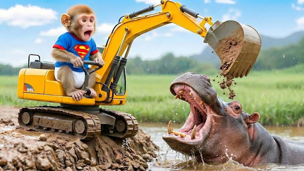 Monkey Kiki Digs a Water Path to Save the Farm But a Giant Hippo Blocks the Canal and Chaos Erupts!