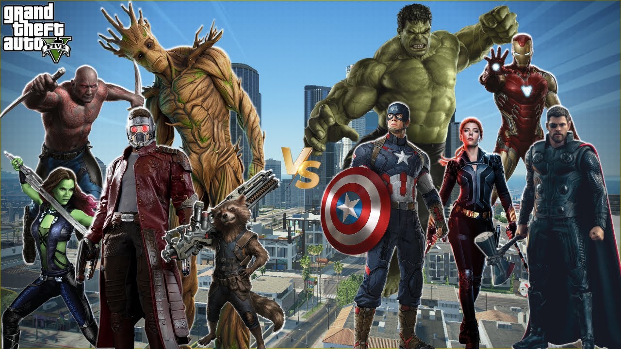GTA 5 - THE AVENGERS Vs GUARDIANS OF THE GALAXY | Marvel Comics Epic Battle.