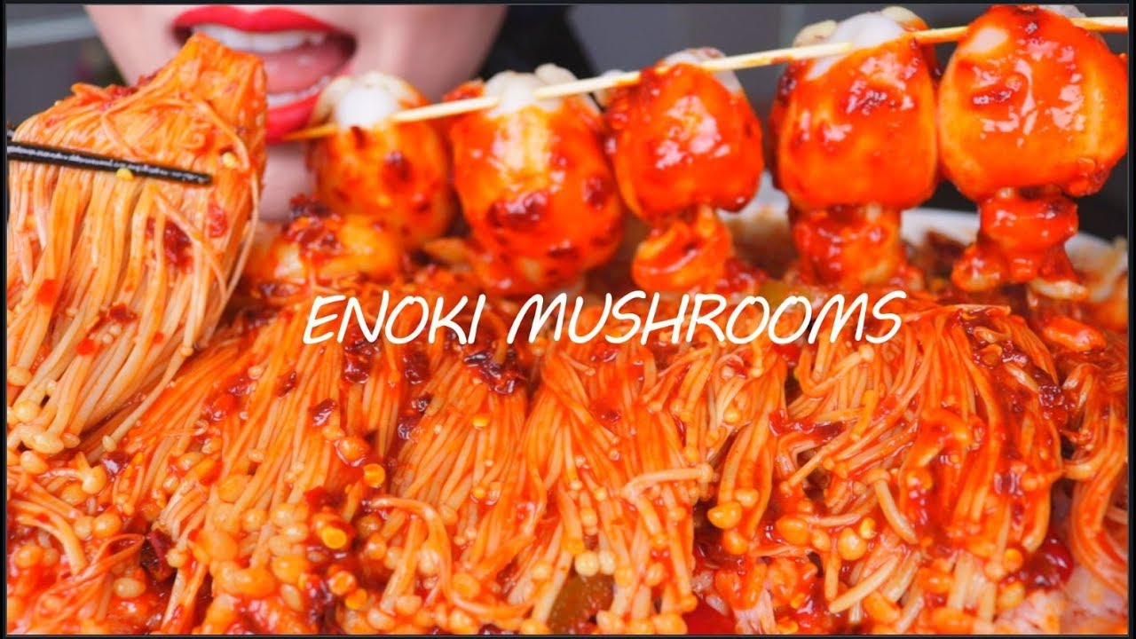 ASMR SPICY ENOKI MUSHROOM & SQUID | 辣椒金針菇 | 乌贼 | 咀嚼音 | 먹방 EATING SOUNDS