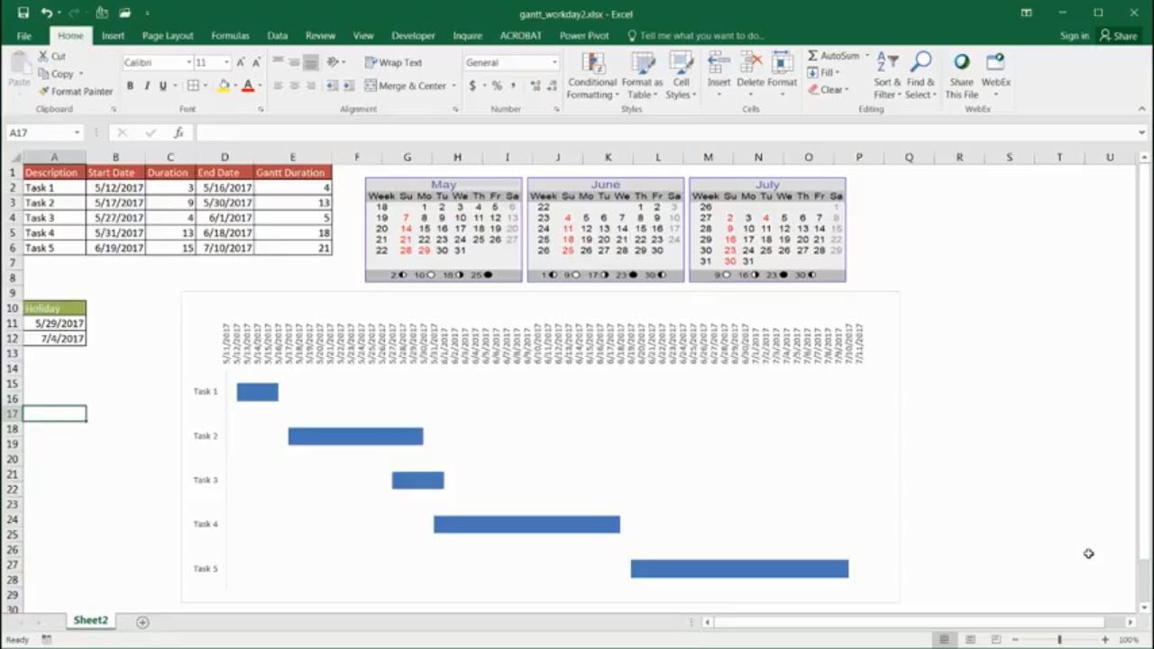 Create Gantt Chart to Show Workdays Only