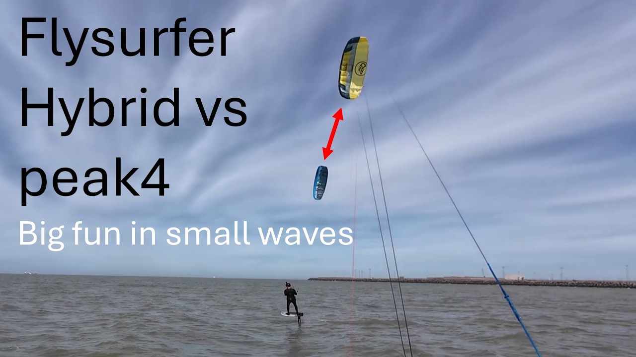 Flysurfer hybrid 5,5m² vs peak4 5m²: kitefoiling together in small waves.