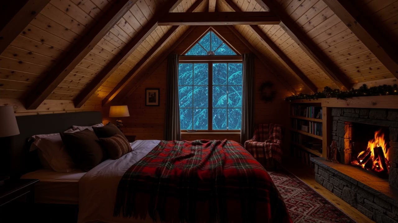 Cozy Cabin Fireplace Crackling & Howling Wind 🔥 Winter White Noise for Deep Sleep, Relaxation