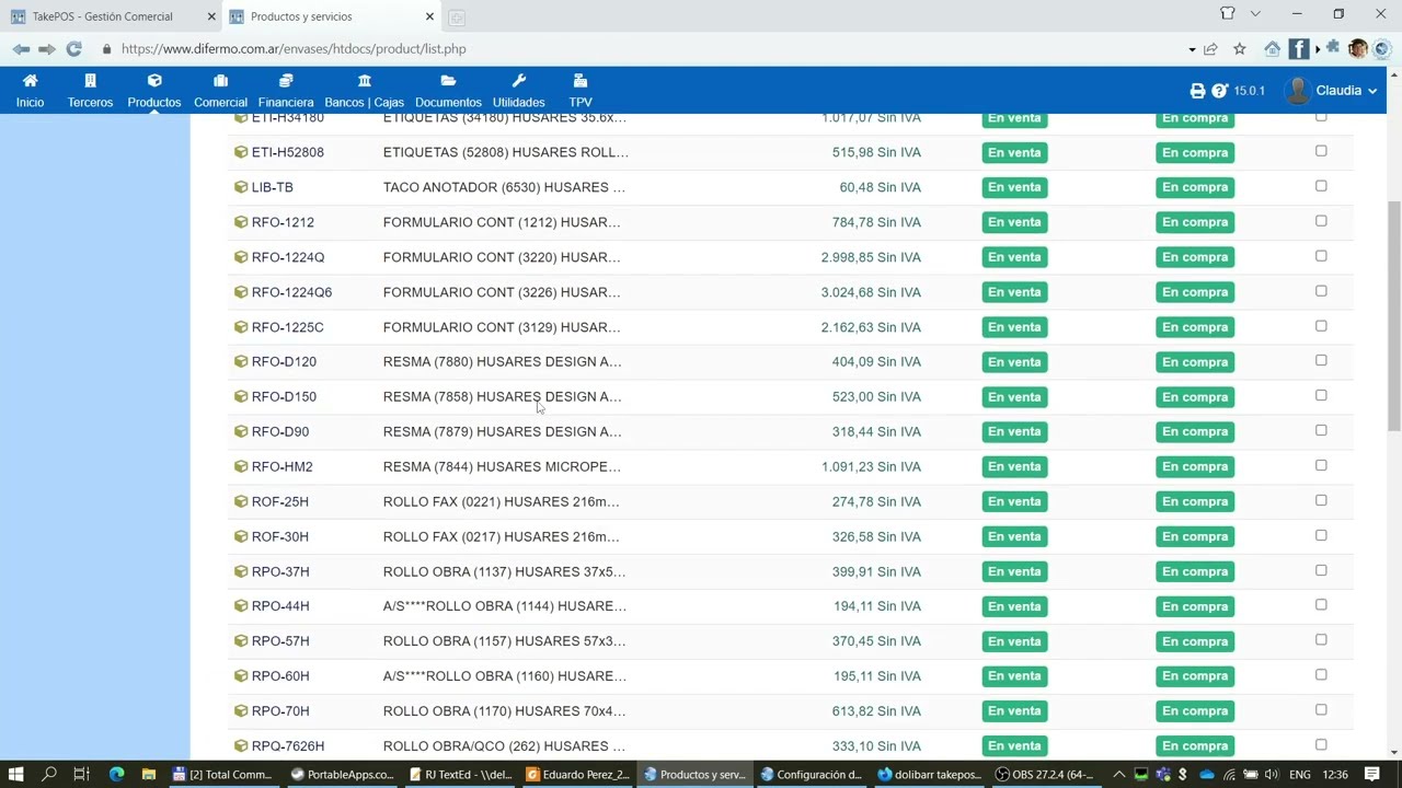 Demostración Dolibarr con Punto de Venta - Productos