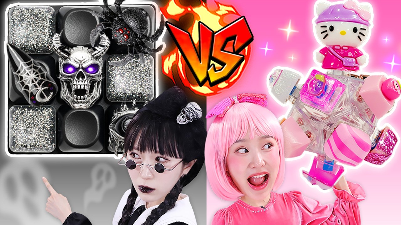 핑크지니와 블랙보니의 키캡 꾸미기 대결!!ㅋㅋㅋ⌨️💗🖤｜Black and Pink Keycap DIY Challenge