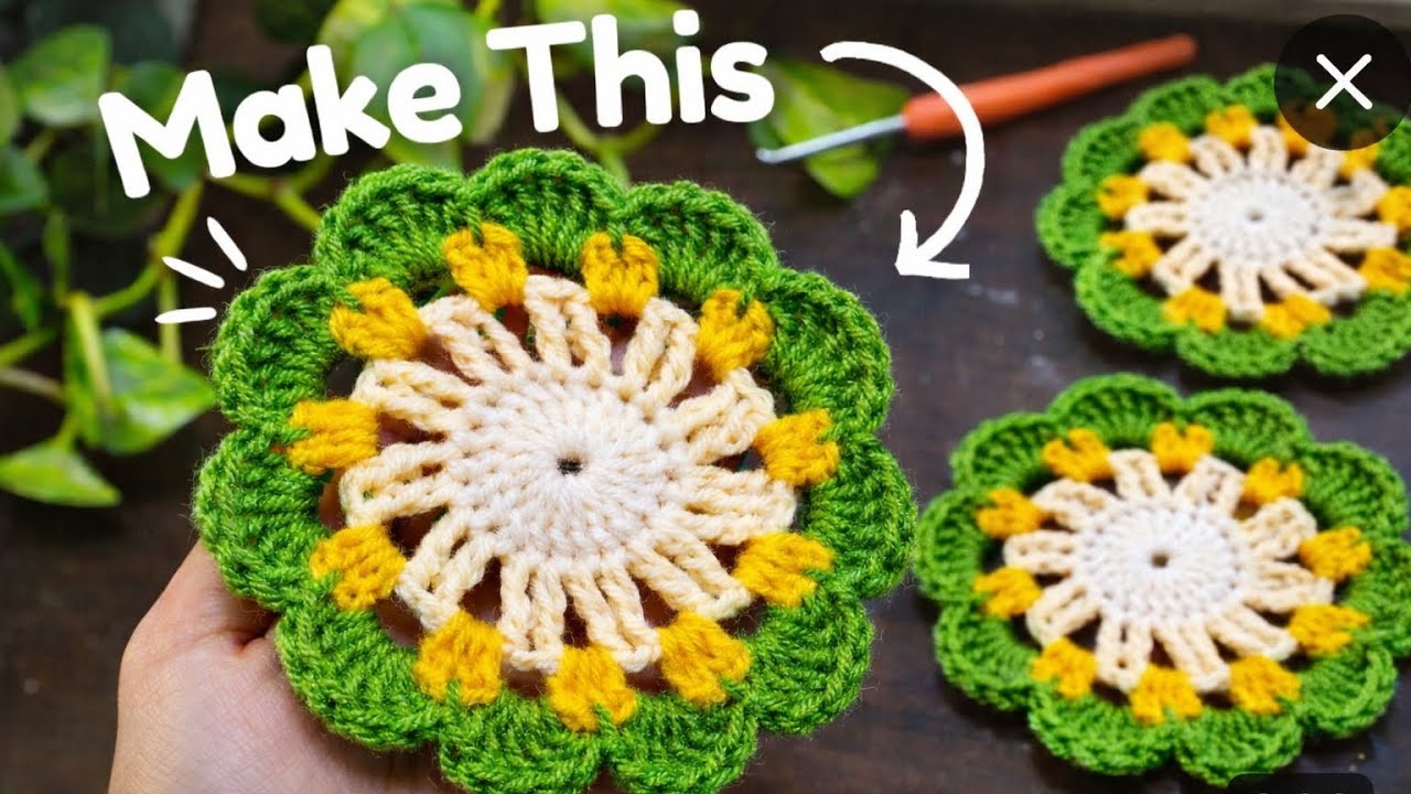 Crochet Flower Coaster Tutorial 🌼 Easy Step by Step for Beginners | AJcraftree