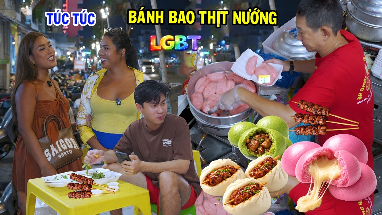 DIVA C&aacute;t Thy, T&uacute;c T&uacute;c đi ăn b&aacute;nh bao thịt nướng LGBT gặp Trai đẹp - Ẩm thực Cha Rồng