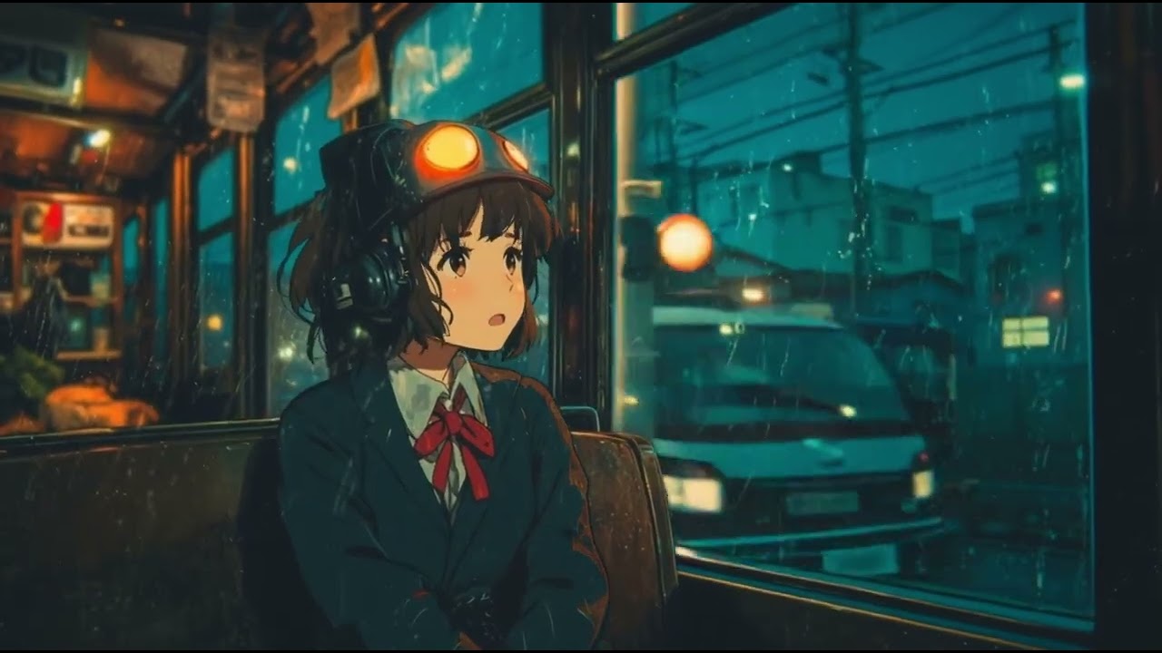 Bus Ride – Lo-fi Anime Girl, City Lights & Relaxing Rain Ambience | Видео на фон для учебы и сна
