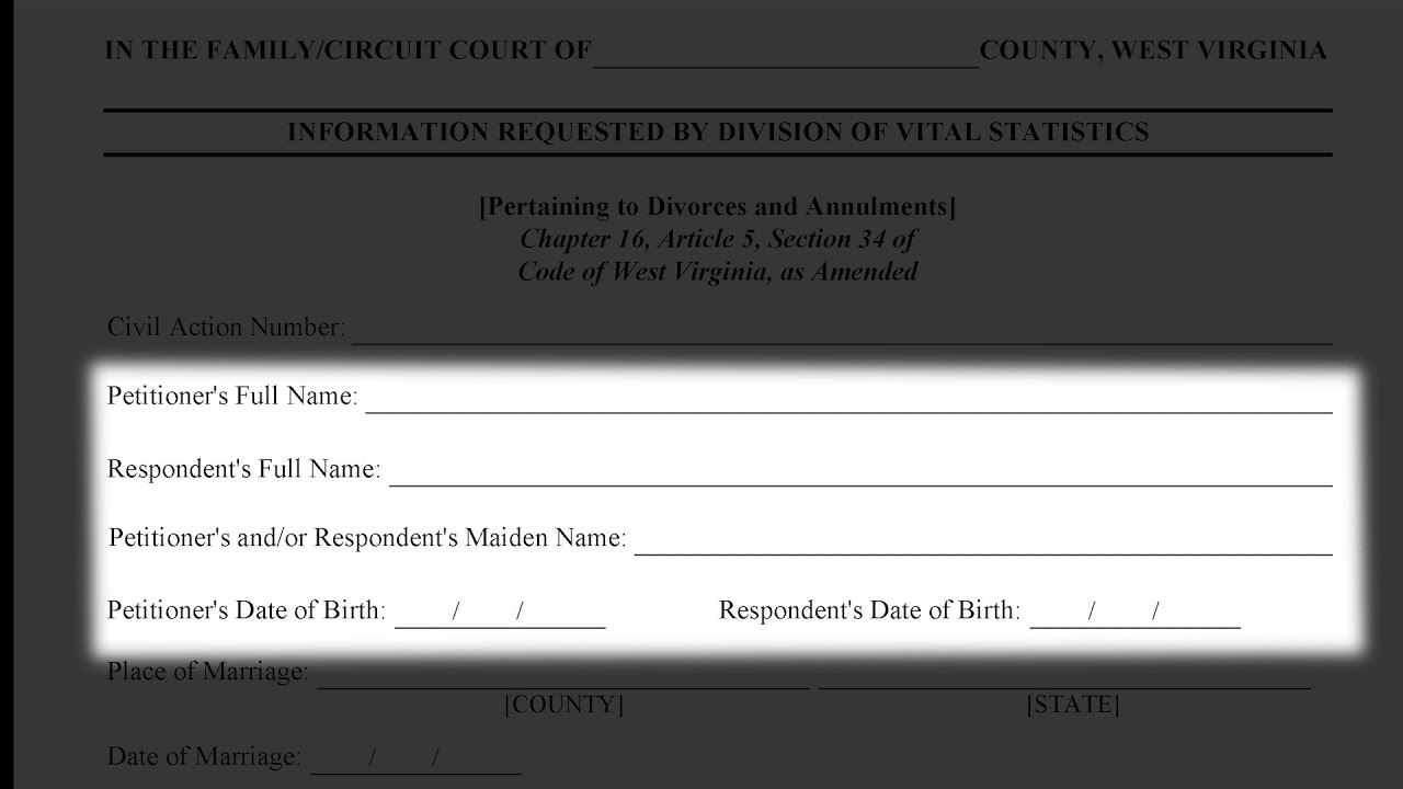 How to Fill out the Vital Statistics Form in WV Divorce