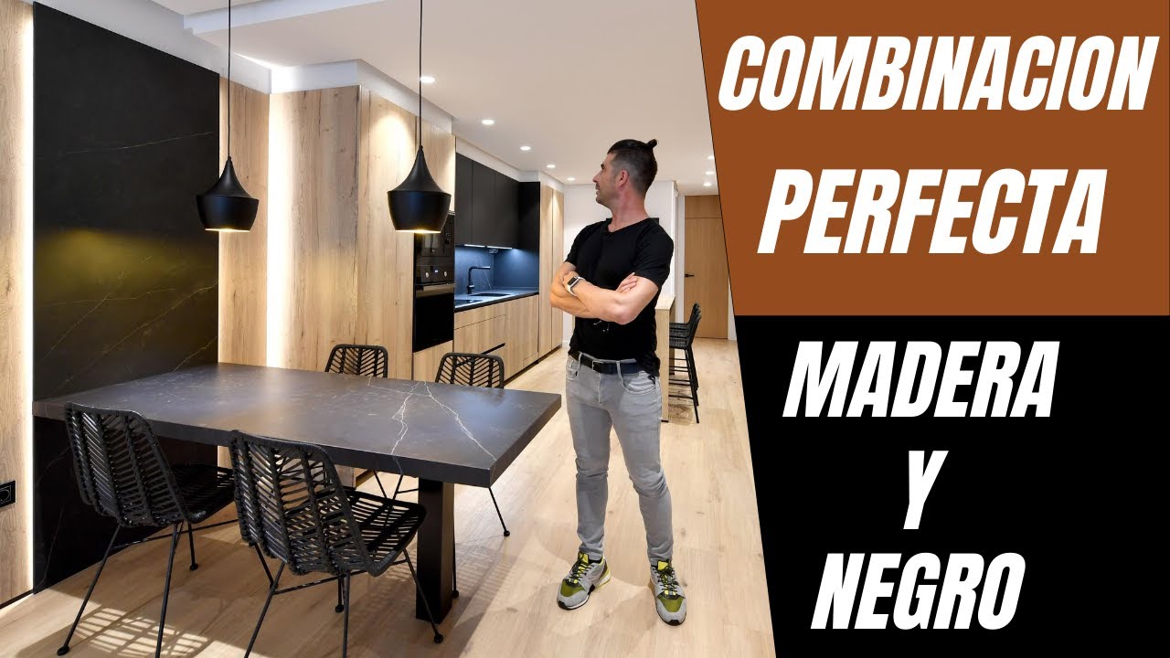 Cocina con isla 🖤 NEGRA y MADERA // COCINAS CJR