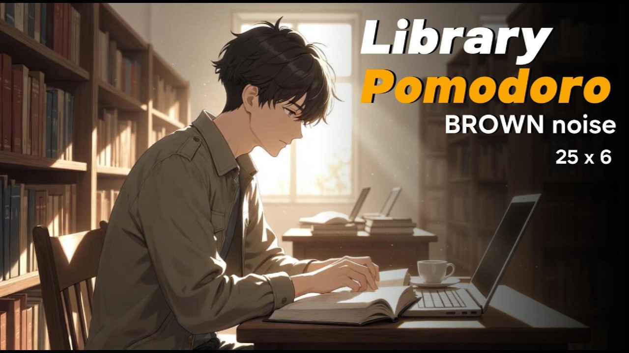 3 Hours Pomodoro Timer | 6 Sessions 25 x 6 | Library Study | Brown Noise