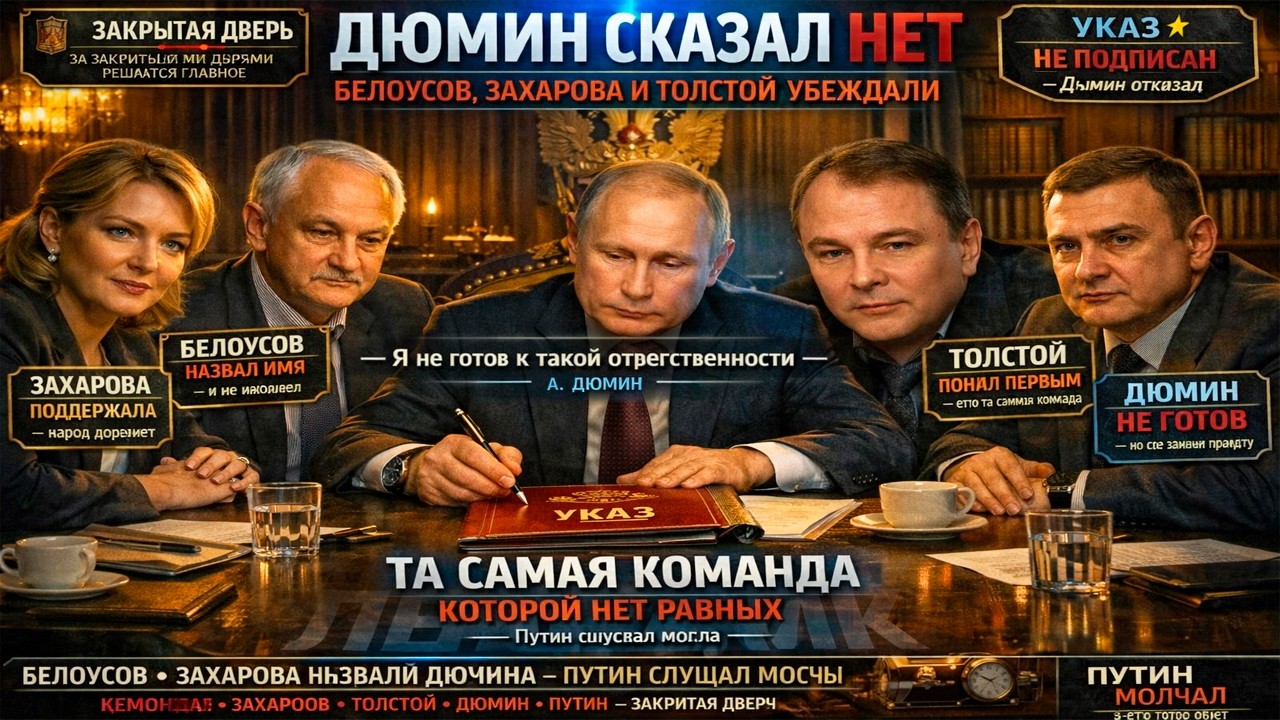 ПУТИН СЛУШАЛ МОЛЧА. Белоусов, Захарова и Толстой назвали ДЮМИНА преемником — ответ ШОКИРОВАЛ