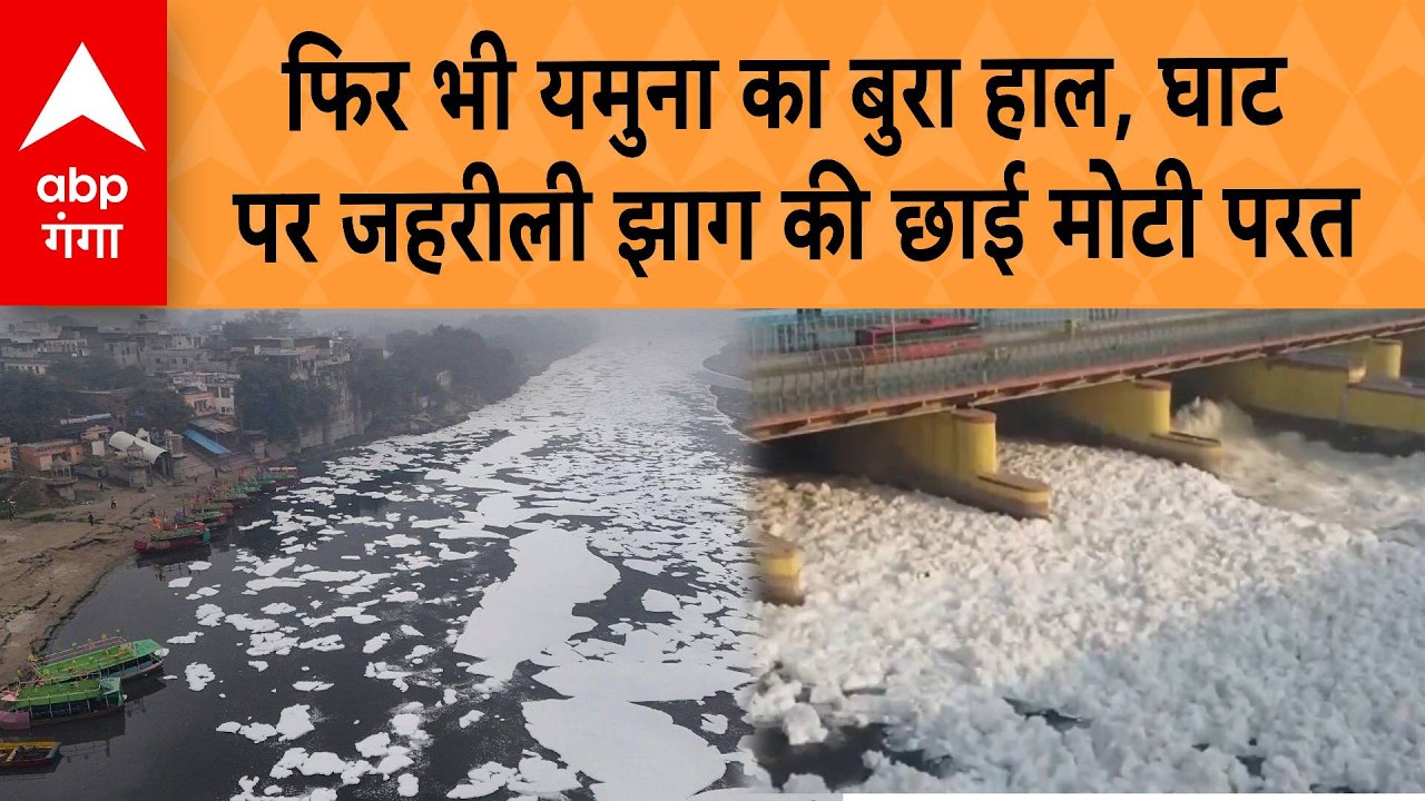 Toxic Foam Float in Yamuna River: फिर भी यमुना का बुरा हाल, घाट पर जहरीली झाग की छाई मोटी परत | ABP