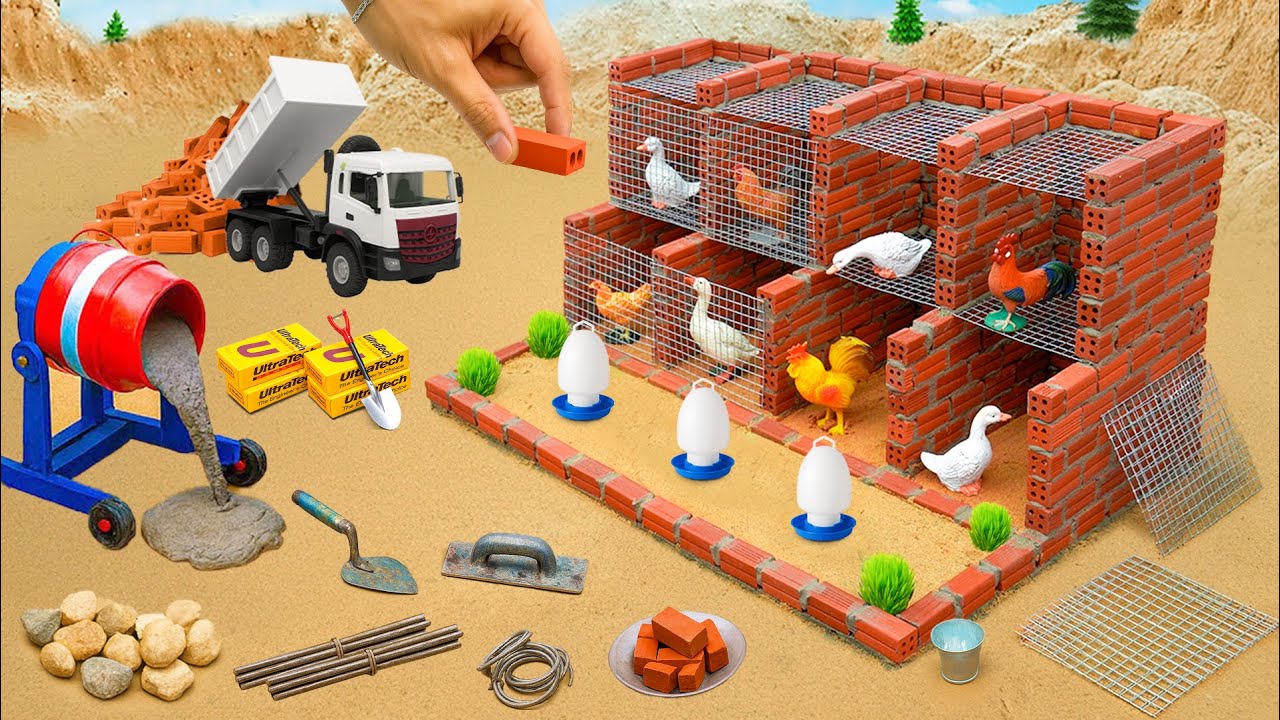 DIY Mini Tractor Builds a 2-Story Brick Chicken Coop with Steel Protective Netting After Wolf Attack