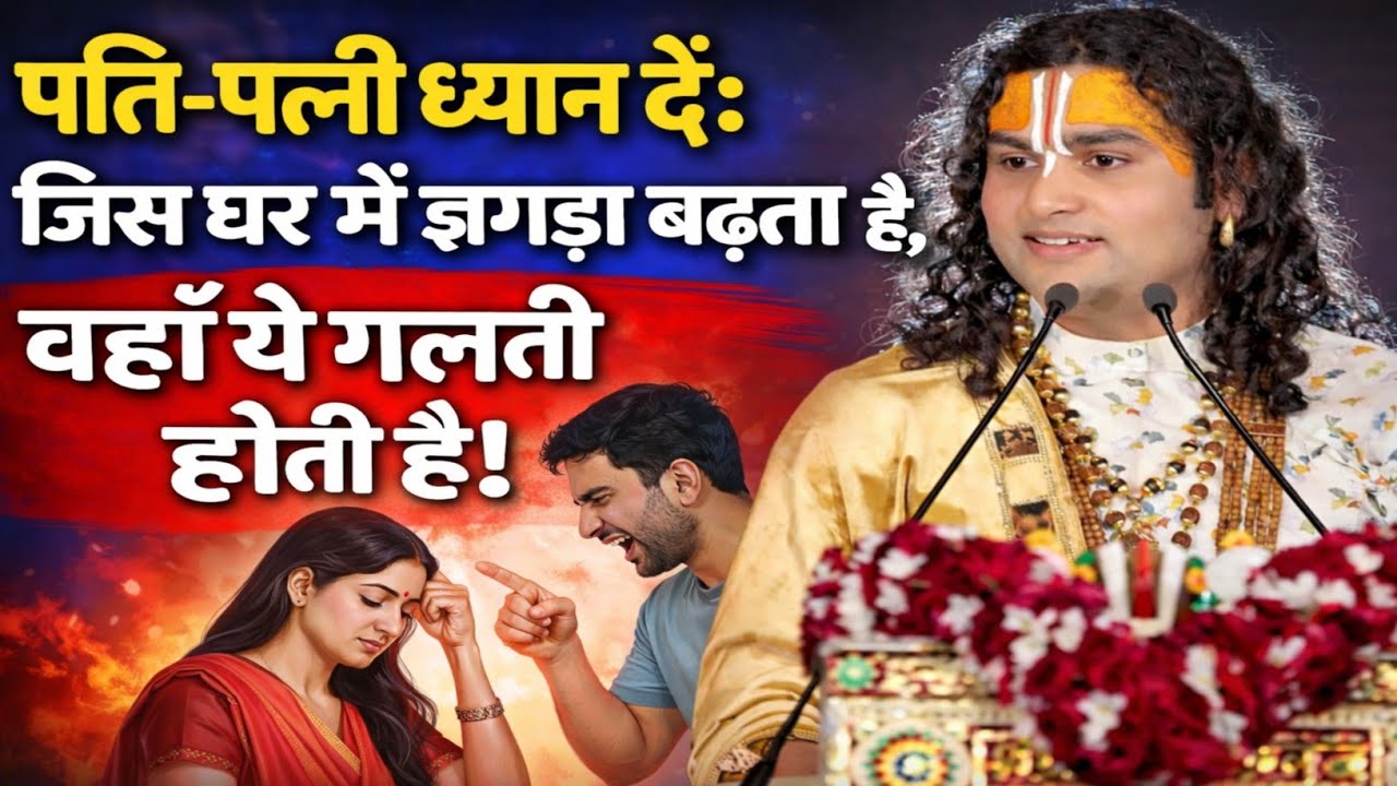 पति-पत्नी ध्यान दें: जिस घर में झगड़ा बढ़ता है, वहाँ ये गलती होती है! #vrindavan #bhagwatkatha 