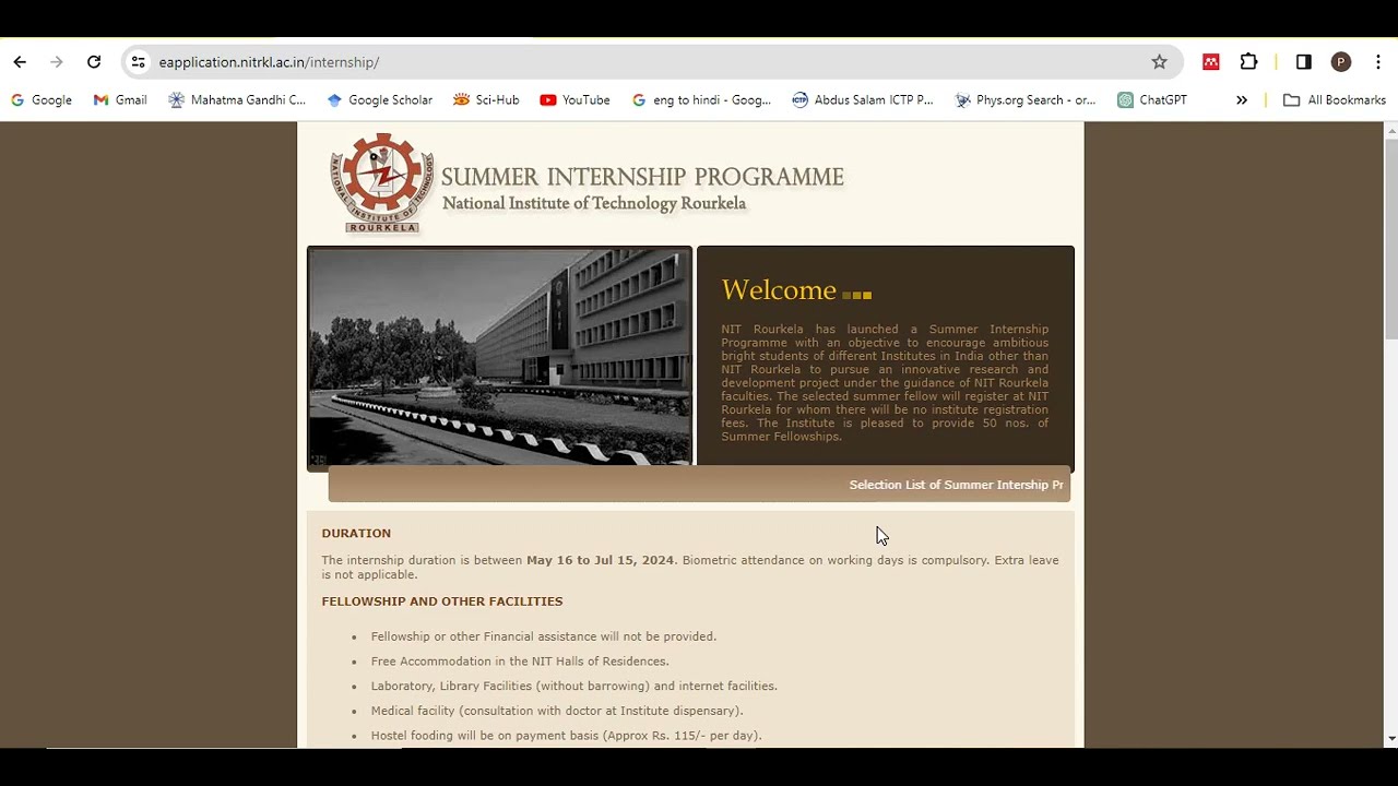 SUMMER INTERNSHIP PROGRAMME 2024 for UG and PG students at NIT ROURKELA