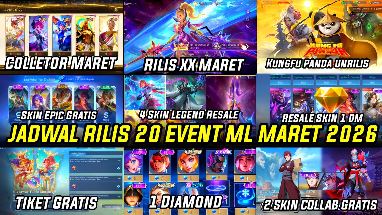 JADWAL RILIS 20 EVENT GRATISAN MOBILE LEGENDS BULAN MARET 2026! EVENT KUNGFU PANDA, RECALL 1 DIAMOND