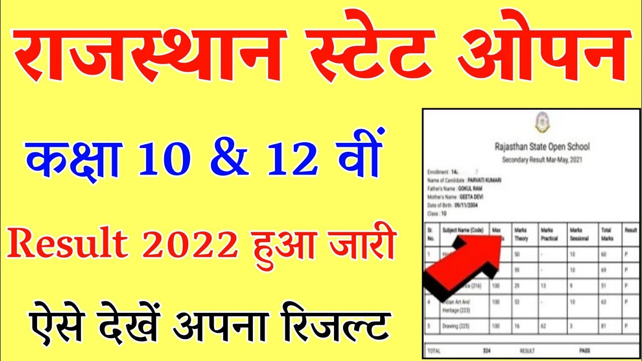 RSOS 10th Result 2022 || RSOS 12th Result 2022 || Rajasthan State Open School Jaipur Result 2022