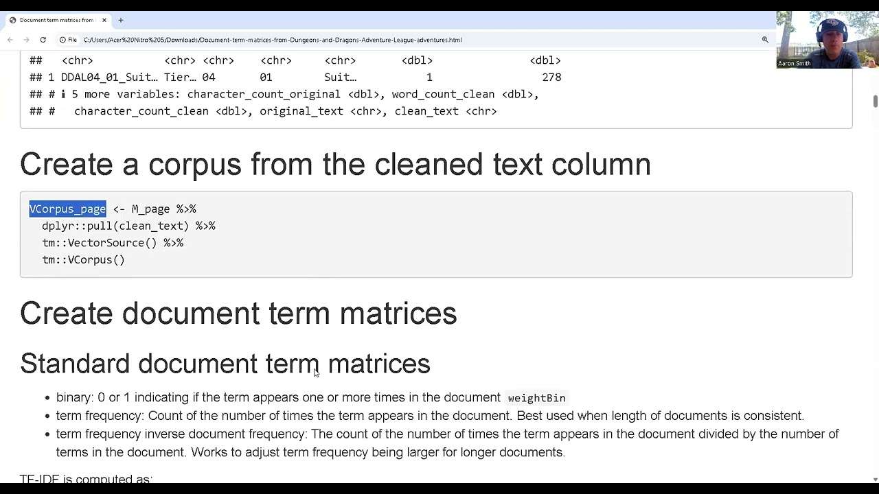 Document term matrices from Dungeons and Dragons Adventure League adventures