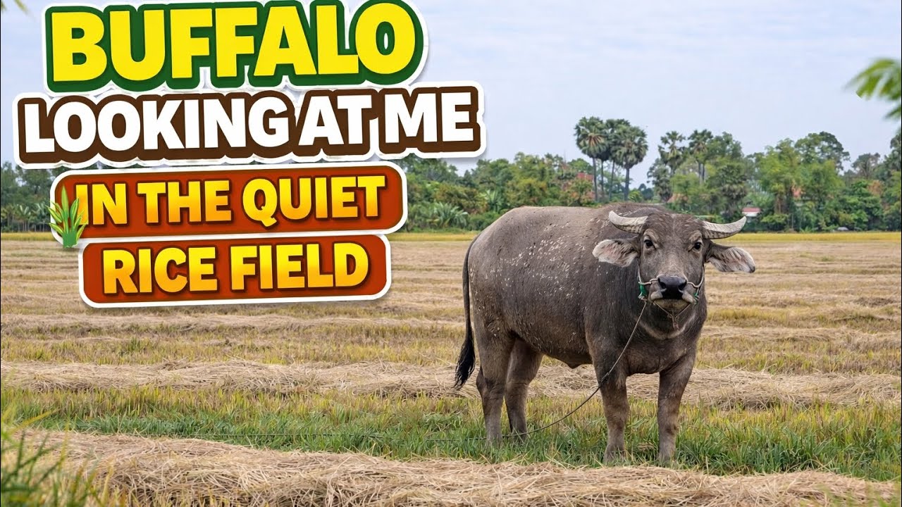 Buffalo Looking at Me in the Quiet Rice Field#buffalo #farming 