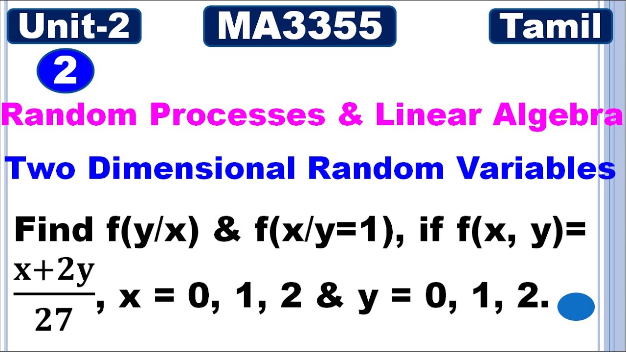 MA3355|MA3391| MA3303 |Unit 2|Two Dimensional Random Variables|Conditional Probability Mass Function