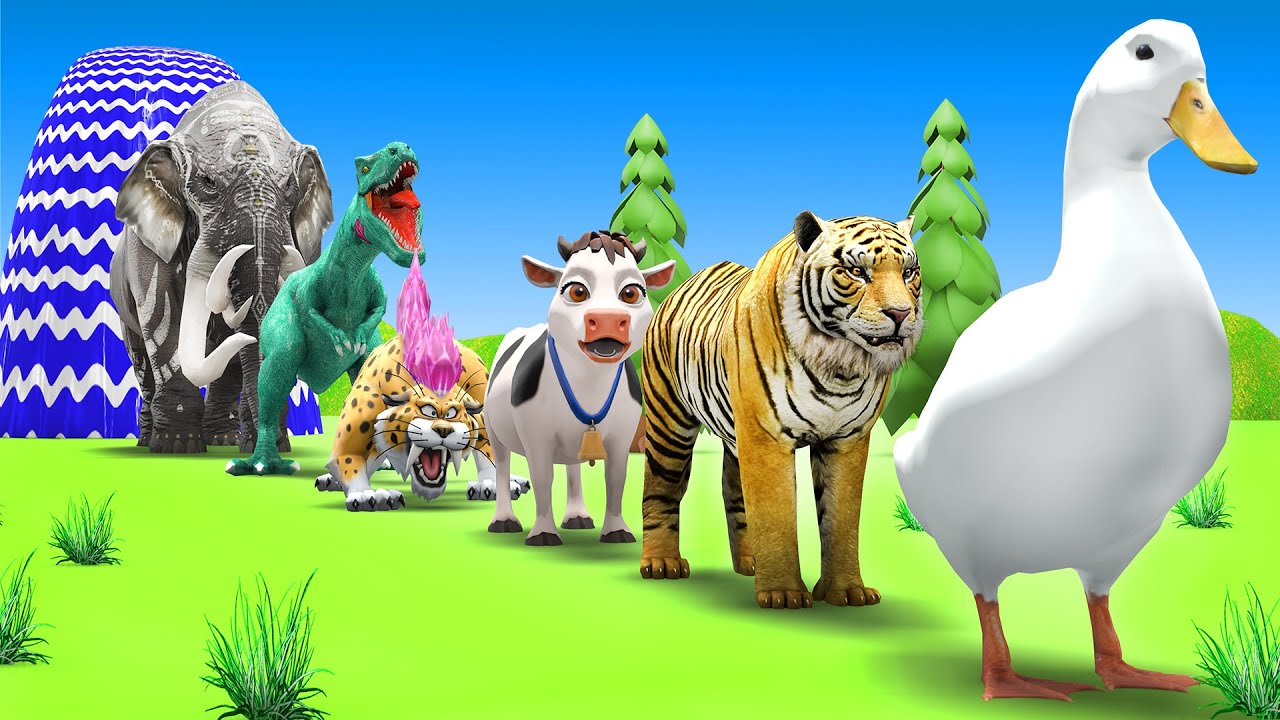 Paint Animals Duck,Tiger,Cow,Lion,Zebra,Gorilla,Elephant,Dinosaur Fountain Crossing Animal Game New