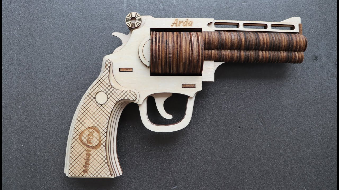 Revolver / toy gun making mdf co2 laser engraving cutting machine