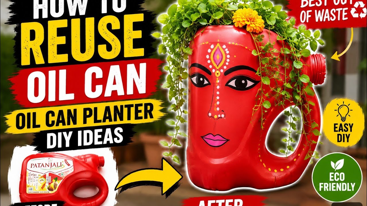How to Reuse Oil Cane | Oil Can Planter DIY Ideas | Waste Material Craft 