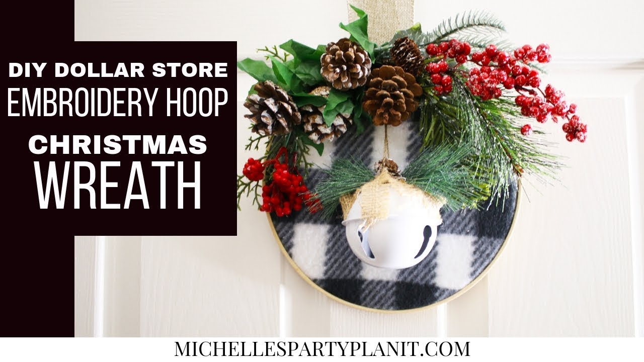 DIY EMBROIDERY HOOP CHRISTMAS WREATH - Dollar Tree DIY - Craft with Me!