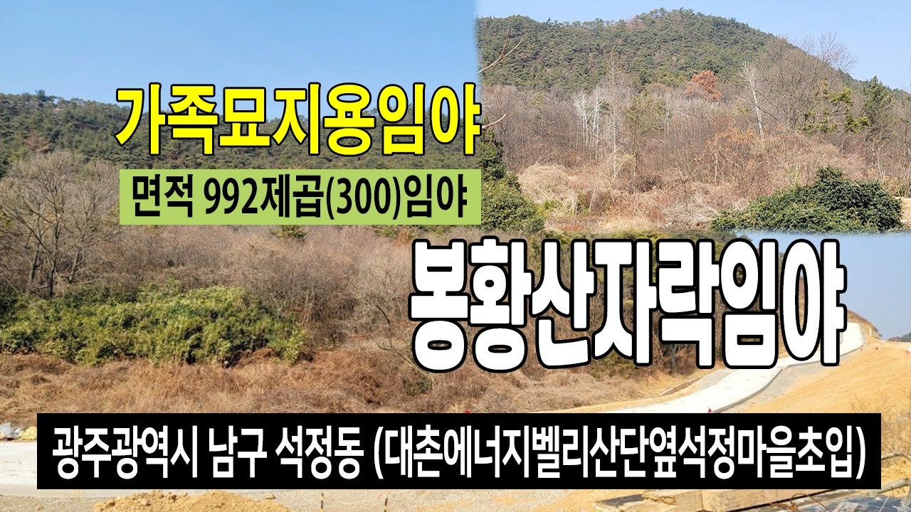 [26-017]광주광역시 남구 석정동 광주 에너지벨리일반 산업단지옆 석정마을 초입 봉황산 자락 가족 묘지용 임야 매매 합니다~