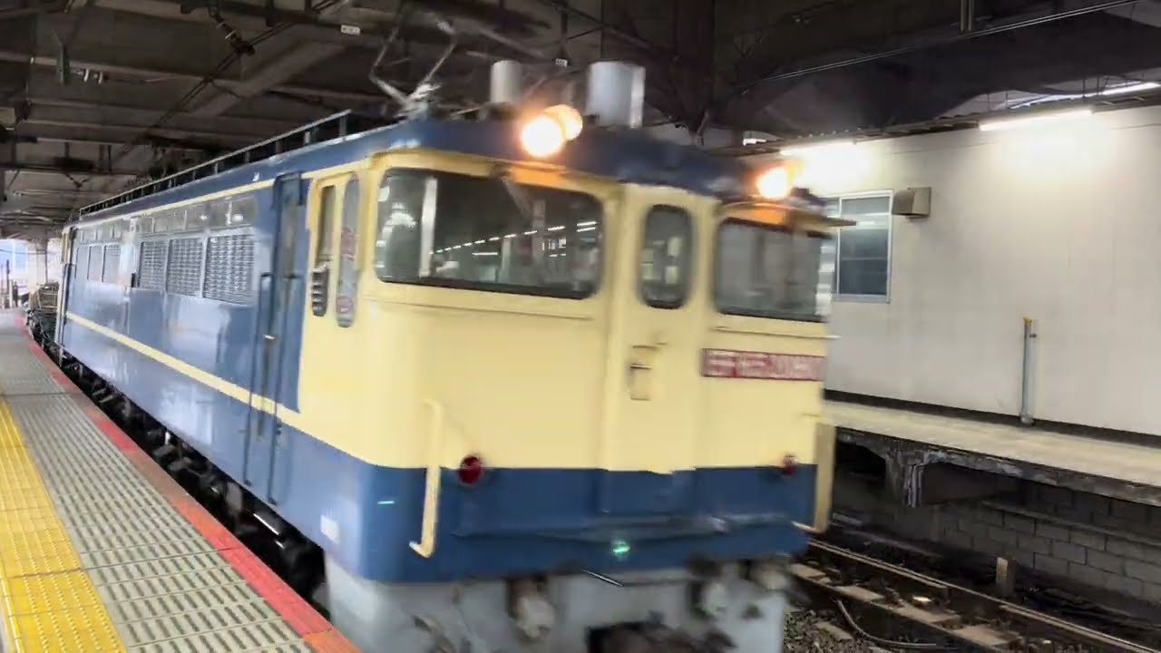国鉄EF65形2000番台2080号機+コキ16両が赤羽駅6番線を通過するシーン (臨配8791レ？) 2026.2.11