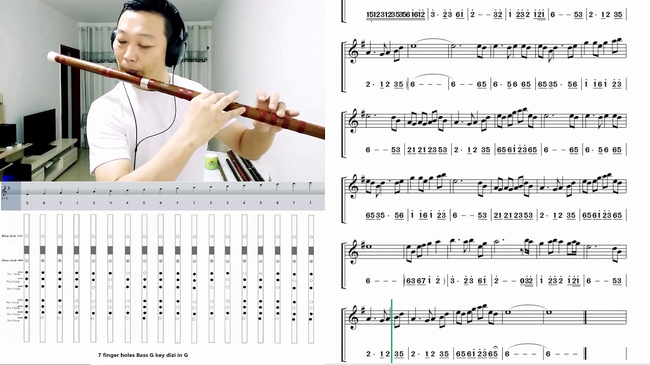 《Trail of the angels》Bass G key dizi practice with finger chart staff notation back track @Dan Tang
