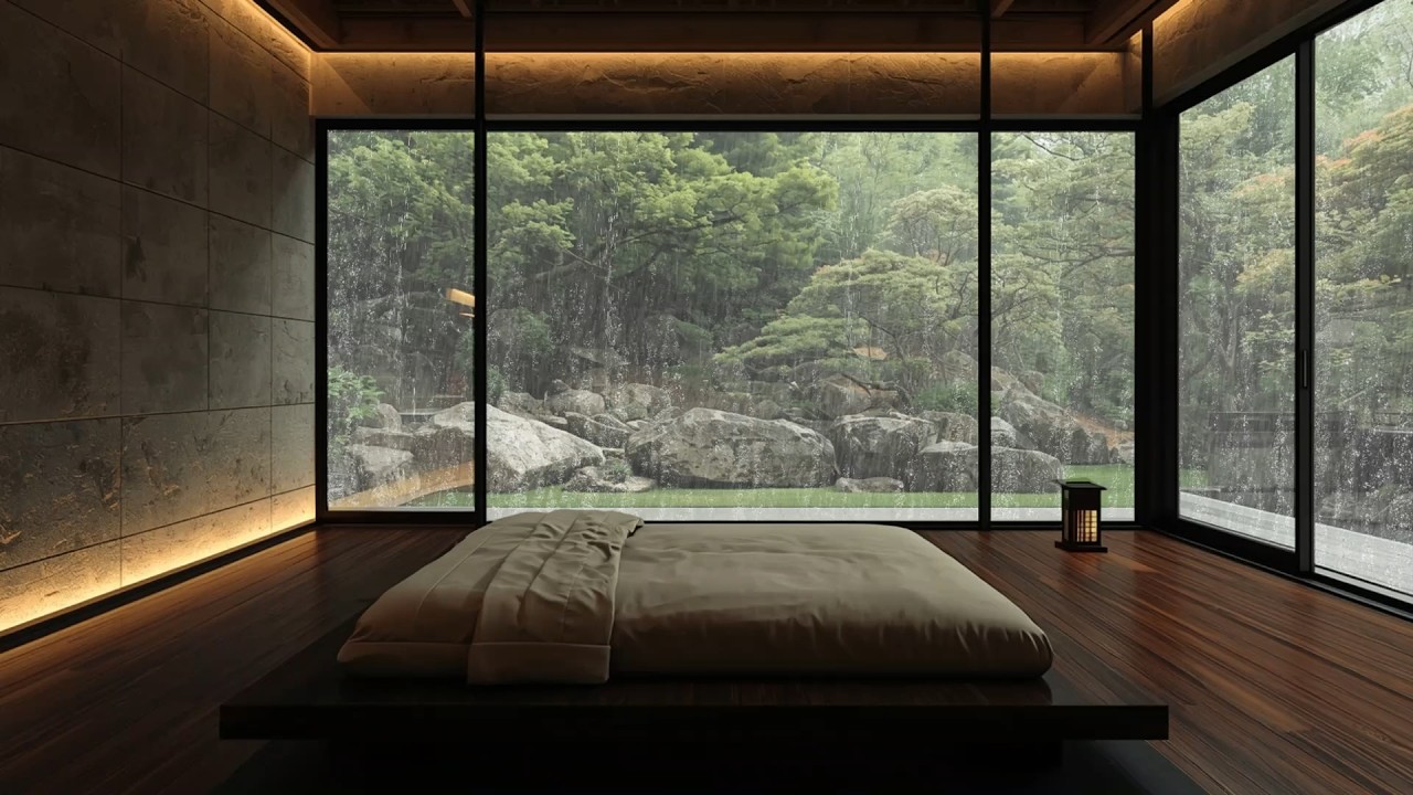 Heavy Rain Sounds on Window in Japanese Zen Room 🌧️ Forest Rain Ambience for Deep Sleep