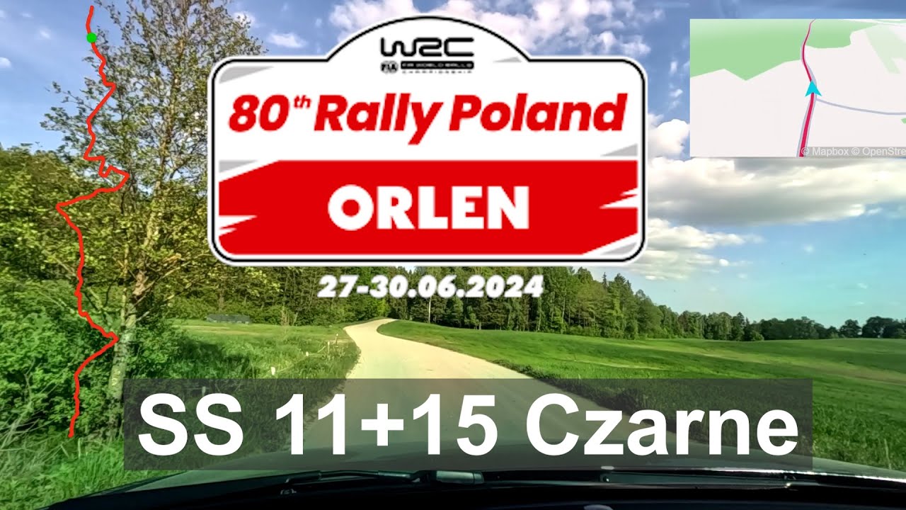 WRC Rally Poland 2024 SS 11/15 Czarne onboard recce video, GPS path starts from 4.2 km till the end