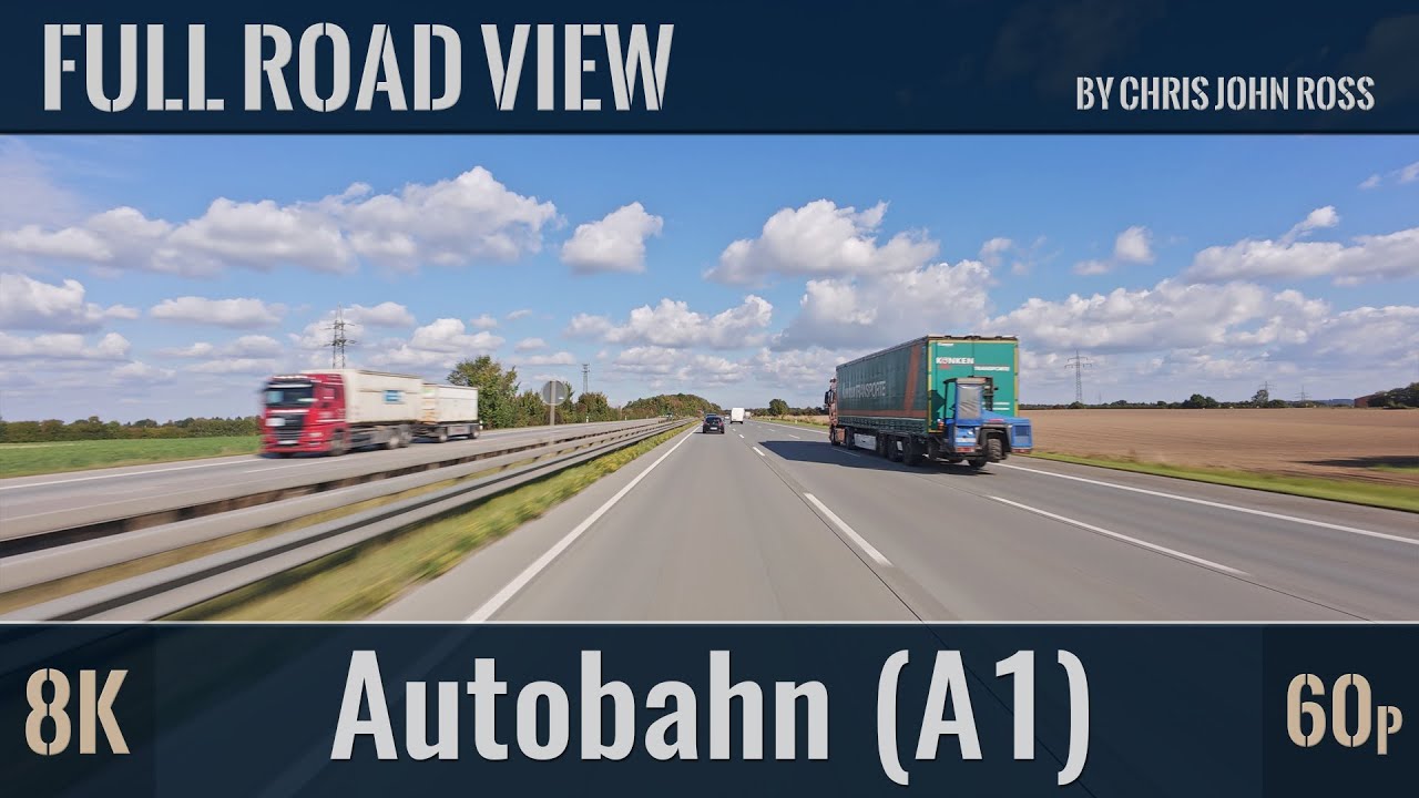 Autobahn (A1), Germany: Bargteheide - Bad Oldesloe - 4K/8K