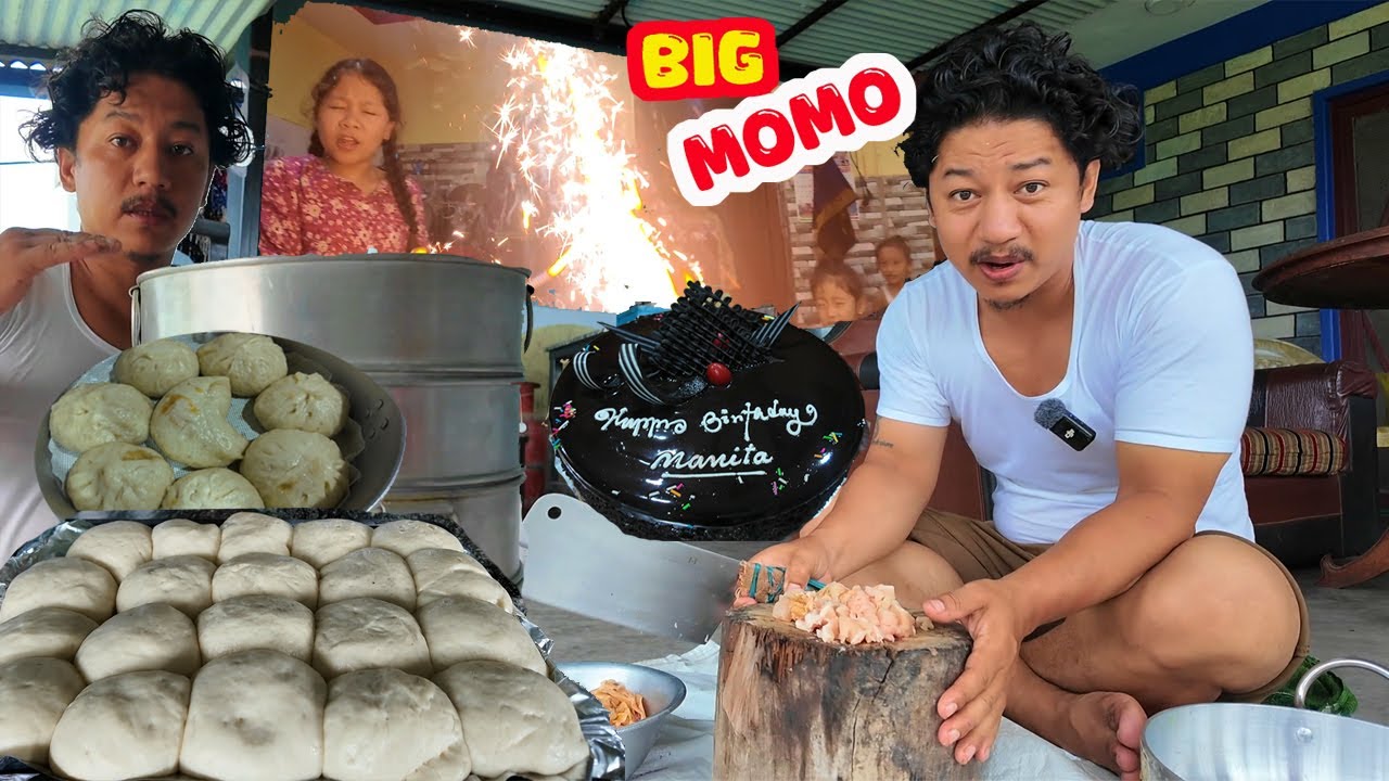 Fluffy Big Chicken Momo with soup,All day work for Birthday Time