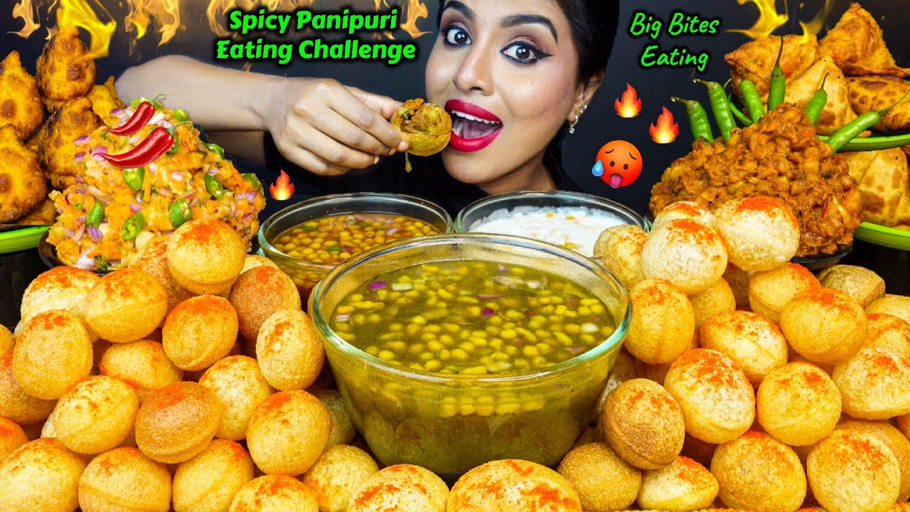 60 Spicy Panipuri eating challenge with 10 Aloo Samosa,Dahi Puri,Chole Masala ASMR Eating Mukbang