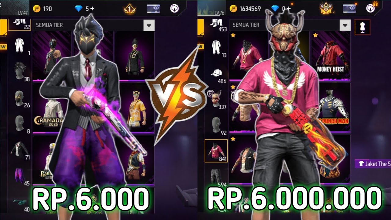 REVIEW AKUN FF SEHARGA 6.000 VS 6.000.000‼️