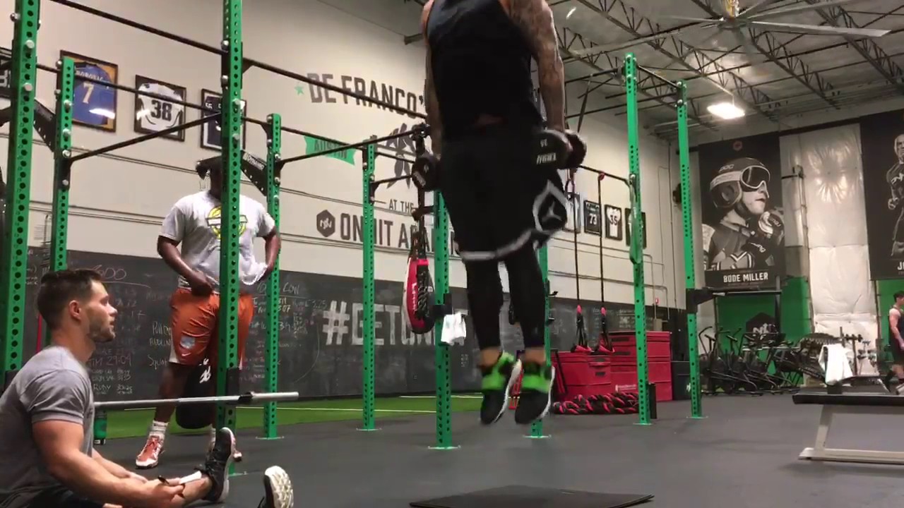 DeFrancosGym.com: Louis Vasquez 4-Fold Vertical Jumps Holding 25lb DB's