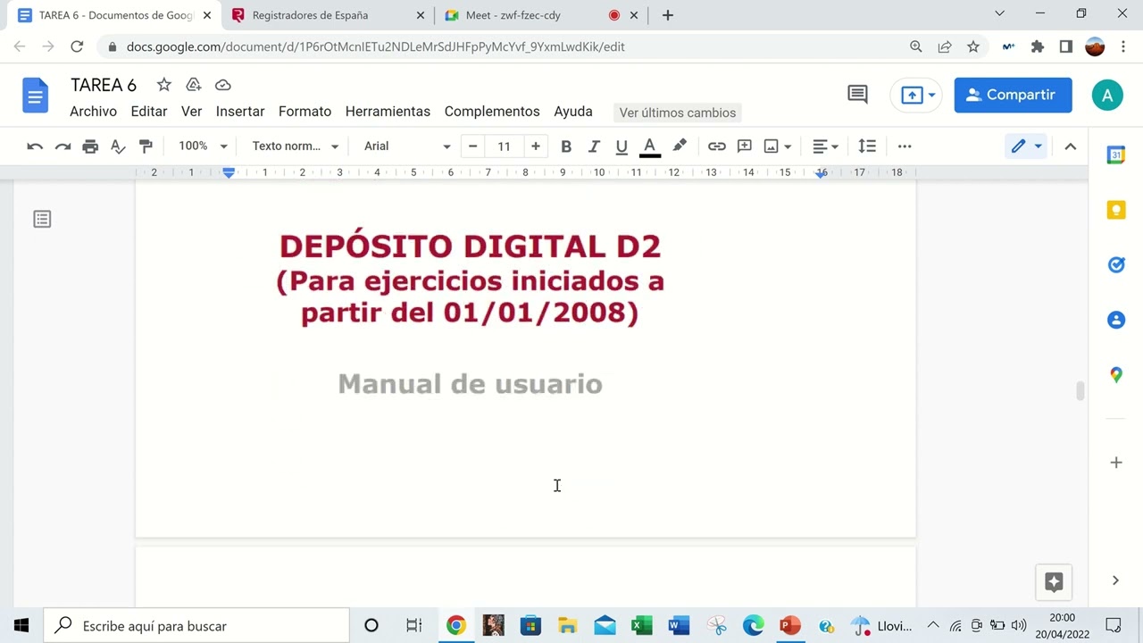 Presentación y depósito. LEGALIA y D2.