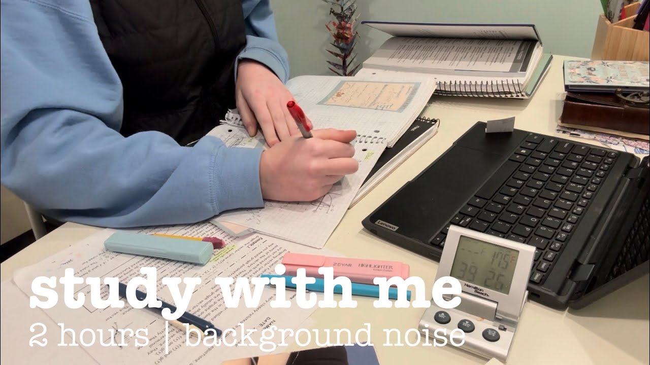 STUDY WITH ME 2 hours | Background noise, no breaks, no music | ASMR