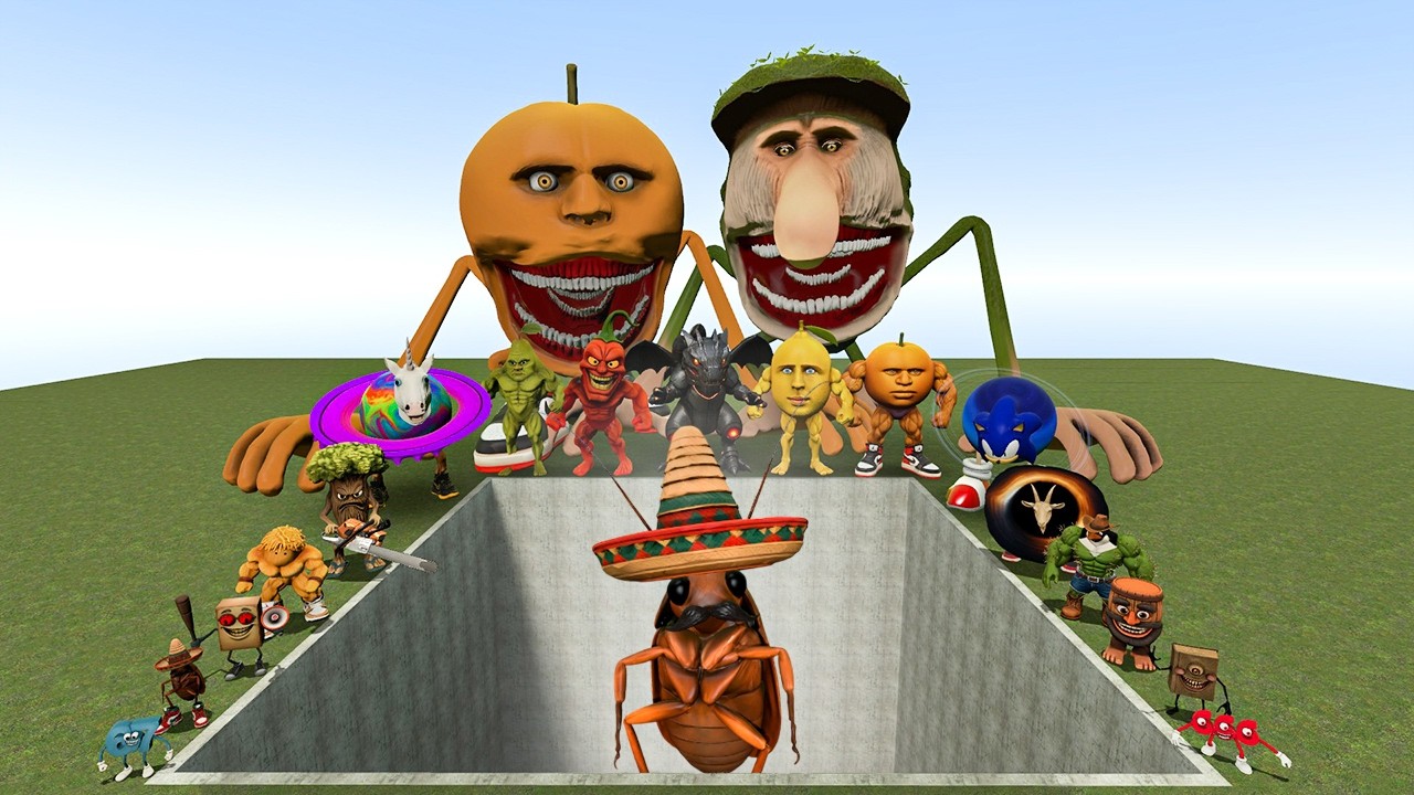 AI Brainrot Memes vs La Cucaracha Bosses in Giant Pit – Gmod Chaos