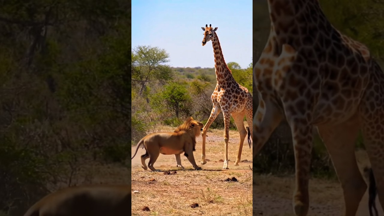 GIRAFFE'S DEATH KICK! Lion Gets DESTROYED in Brutal Savanna Battle! 😱😲🚨#Shorts#animals