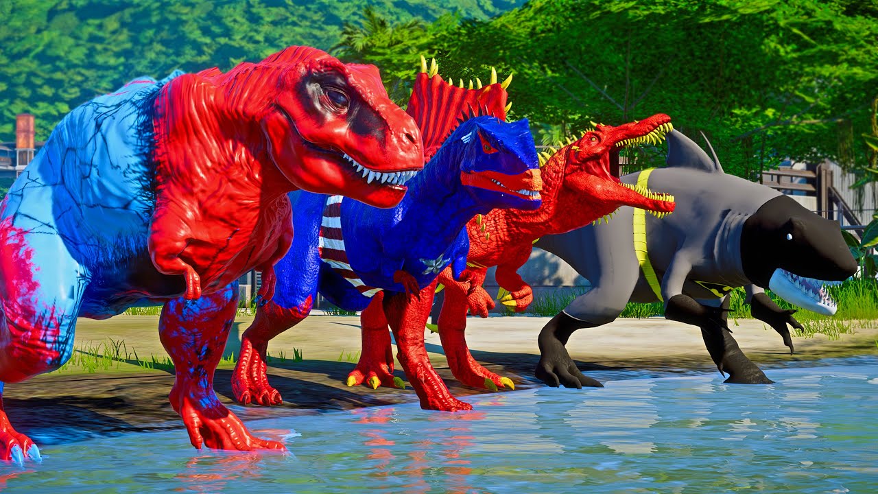 Spider-Man T-REX vs ALL Superhero Dinosaurs Battle 🦖⚡