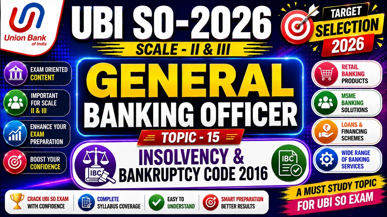 Insolvency & Bankruptcy Code 2016 MCQS | UBI SO 2026 General Banking Officer | UBI GBO MCQ PDF 2026