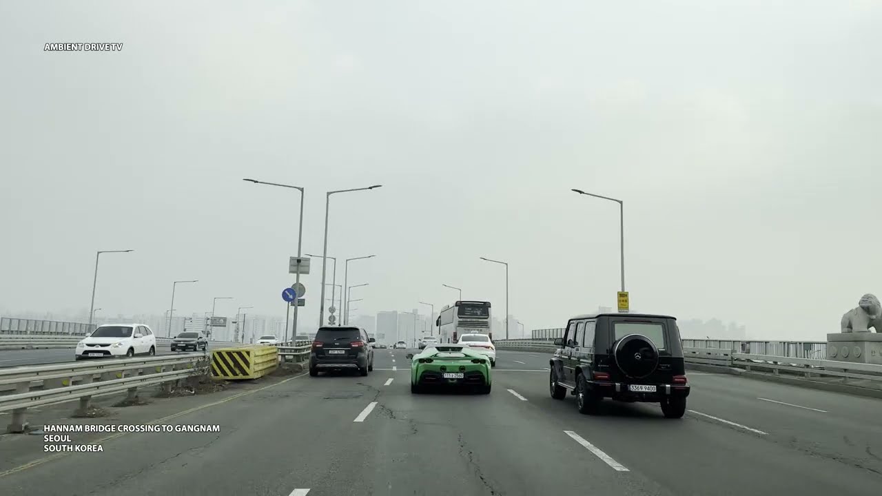 DRIVING SEOUL SOUTH KOREA 4K - HANNAM BRIDGE CROSSING INTO GANGNAM DISTRICT - AMBIENT DRIVE TV