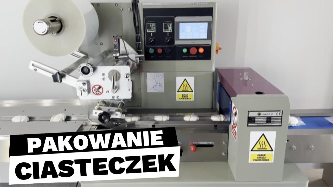 Pakowanie ciastek bezowych na maszynie pakującej flow pack DFG-320. Testy maszyny dla klienta