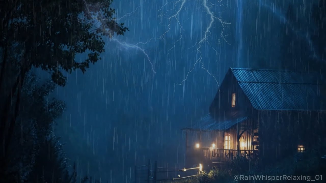 Rain & Thunder Sounds for Deep Sleep 🌧️⚡ Cozy Night Cabin Rainstorm Ambience | Relaxing ASMR