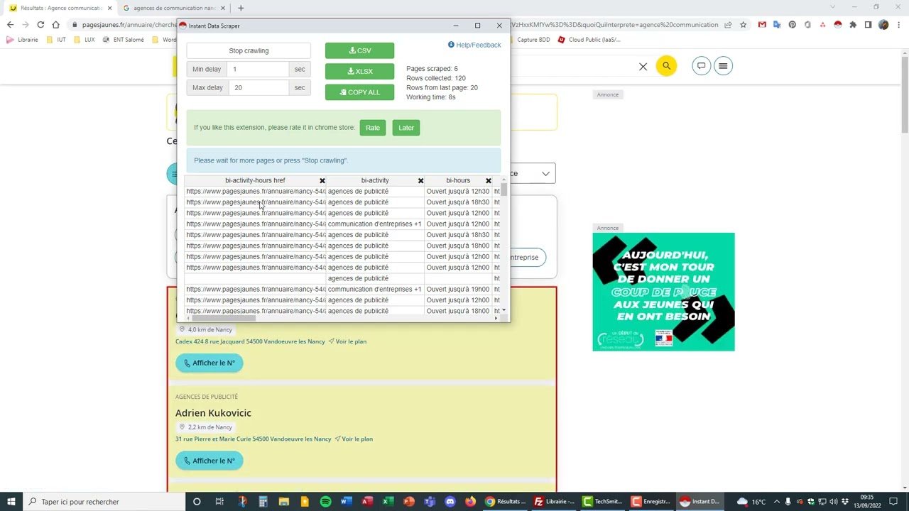 Captation de prospect avec Instant data scrapper